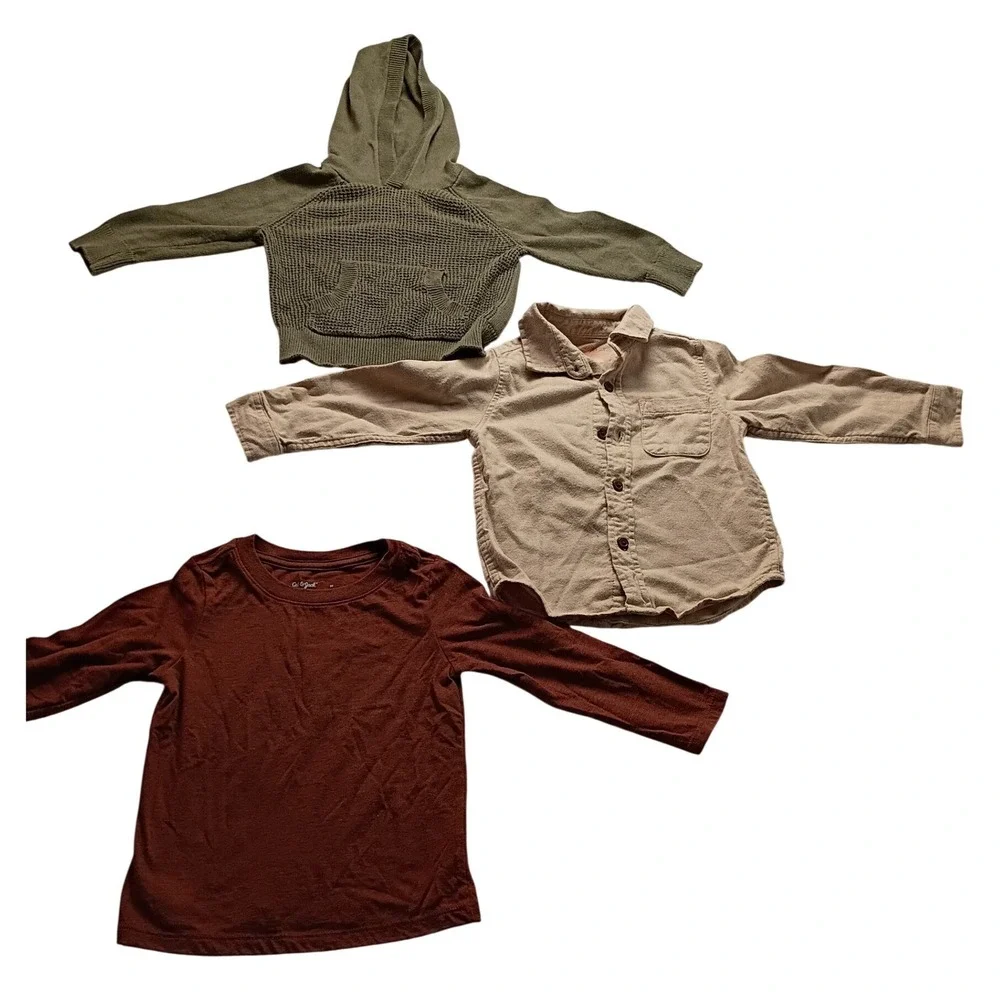 Cat & Jack Toddler Boys Bundle 2T 3T Flannel Shirt Hoodie Long Sleeve Tee Lot